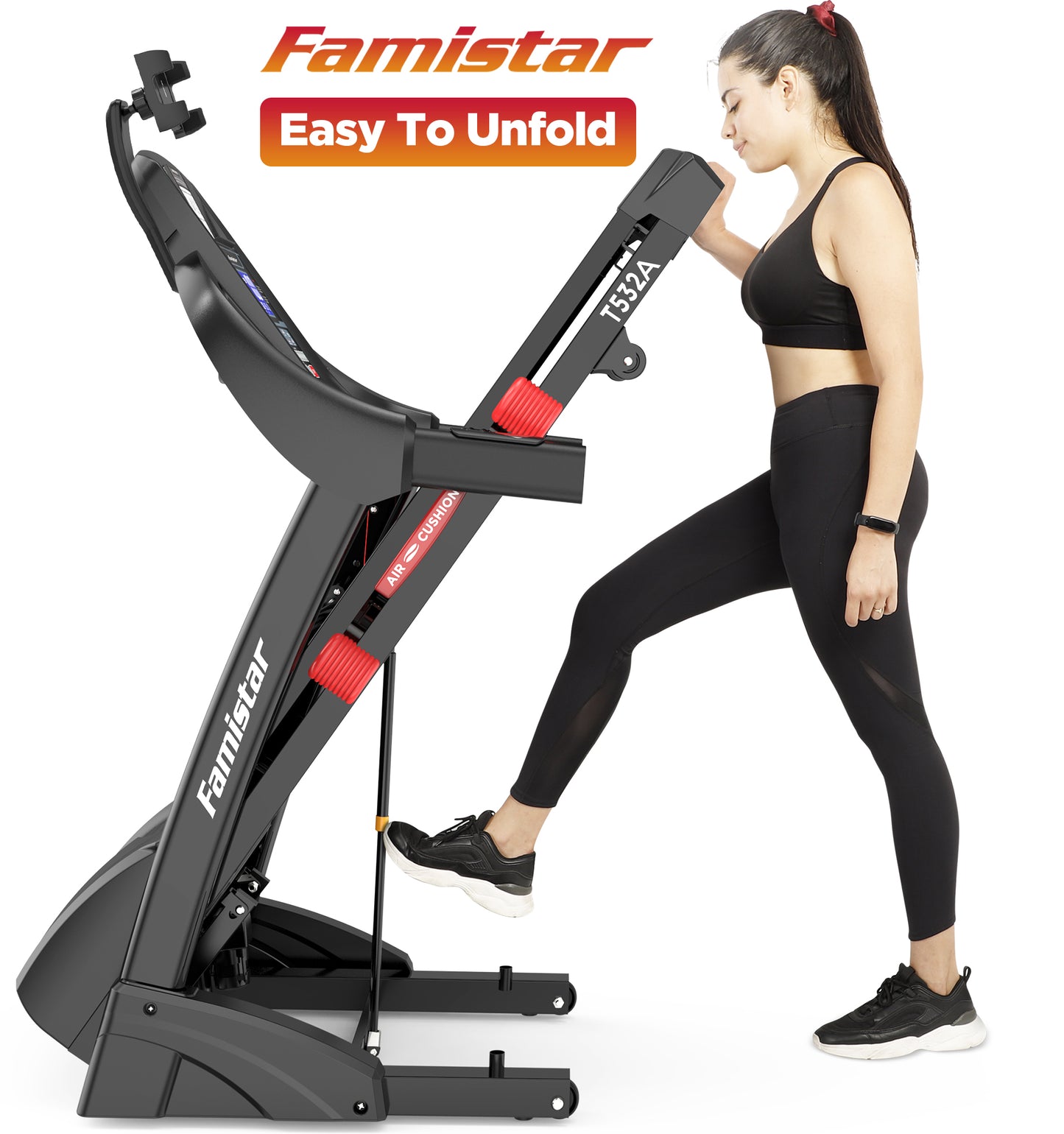 Famistar 5.1HP Folding Treadmill for Home with 15% Auto Incline, 300 LB Capacity, Portable Foldable Treadmill, FREE APP Control, Adjustable iPad Holder, 10MPH Speed, 71 Programs, Knee Strap Gift